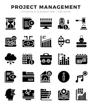 Vector icons set of Project Management. Glyph style Icons. Illustrazione stock