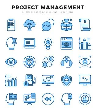 Vector icons set of Project Management. Two Color style Icons. Stock Illustration