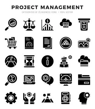Vector icons set of Project Management. Glyph style Icons. Stock Illustration