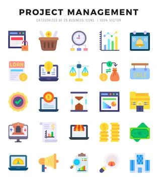 Vector icons set of Project Management. Flat style Icons. Stock Illustration