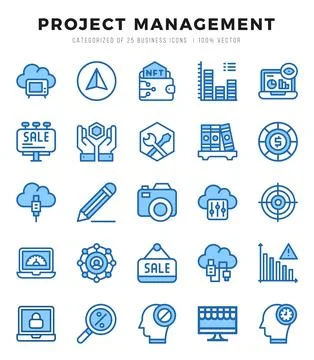 Vector icons set of Project Management. Two Color style Icons. Stock Illustration