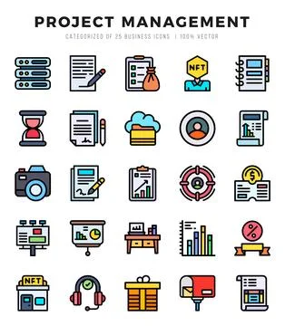 Vector icons set of Project Management. Lineal Color style Icons. Stock Illustration