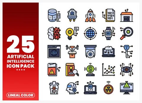 Vector icons set representing artificial intelligence technologies and conc.. Stock Illustration