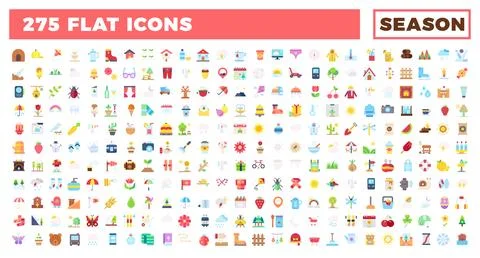 Vector icons set of Season. Flat Color style Icons. Stock Illustration
