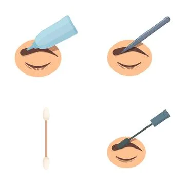 Vector icons set showing four steps of eye makeup application 库存插图