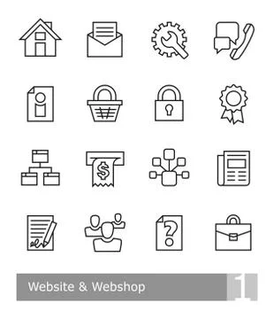 Vector icons set for website and web shop; black bold outlines Stock Illustration