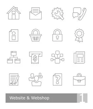 Vector icons set for website and web shop; black thin outlines Stock Illustration