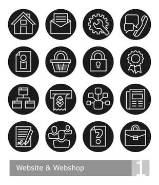 Vector icons set for website and web shop; black buttons Stock Illustration