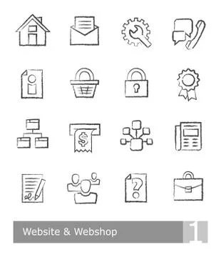 Vector icons set for website and web shop; charcoal drawings Stock Illustration
