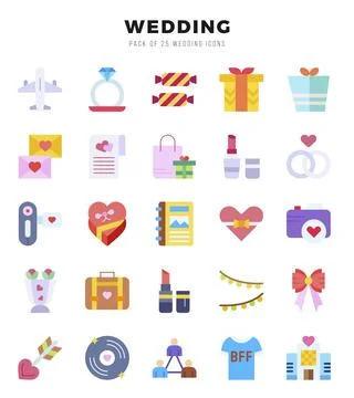 Vector icons set of Wedding. Flat style Icons. Illustrazione stock