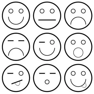Vector icons of smiley faces Ilustración de archivo