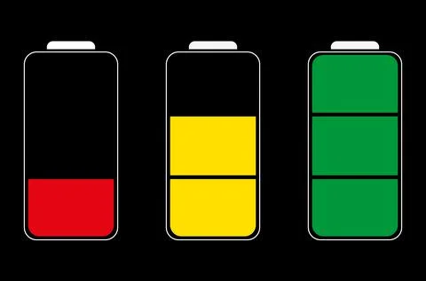 Vector icons of three batteries with charge levels Stock Illustration