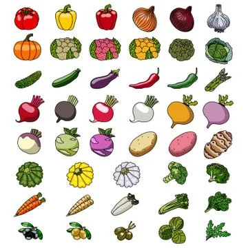Vector icons of vegetables. Sketches. Stock-Illustration