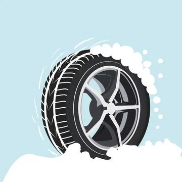 Vector icons of winter wheels with threads. Driving on winter off-road Stock Illustration