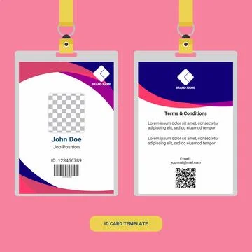 Vector id card template with lanyard. purple and white color mock up set. Modern Stock Illustration