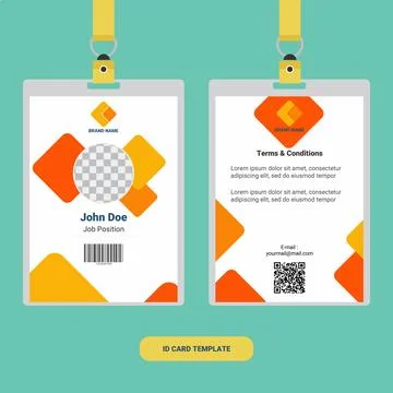 Vector id card template with lanyard. orange and white color mock up set. Modern Stock Illustration