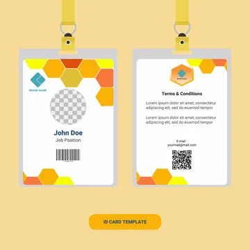 Vector id card template with lanyard. orange and white color mock up set. Modern Stock Illustration