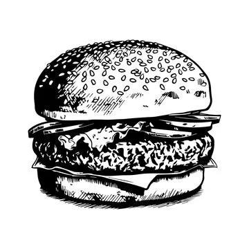 Vector iIllustration of burger in engraved style. Stock Illustration