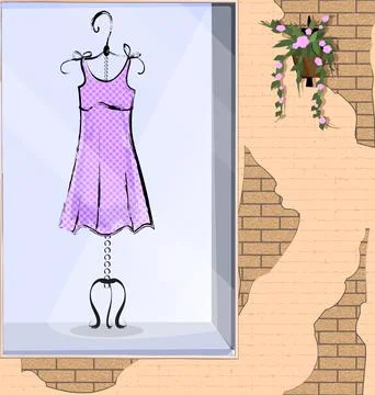 Vector illistration stone wall and showcase with lilac dress Stock Illustration