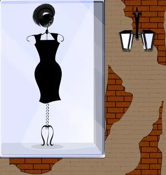 Vector illistration stone wall and showcase with black dress Illustrazione stock
