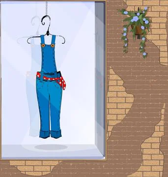 Vector illistration stone wall and showcase with blue dress Stock Illustration