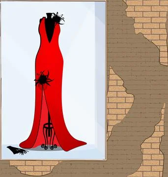 Vector illistration stone wall showcase with red black dress Stock Illustration