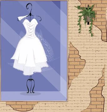 Vector illistration stone wall showcase with white dress Stock Illustration