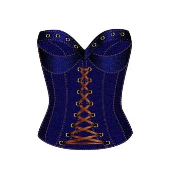 Vector illistration white background blue denim corset purple lace Stock Illustration