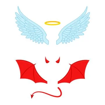 Vector illstration of angel and devil wings. Flat design. Isolated. Stock Illustration