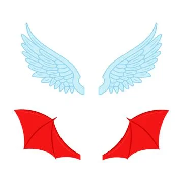 Vector illstration of angel and devil wings on white background. Isolated. Stock Illustration