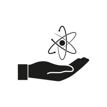 Vector illstration of atom on hand icon. Flat design. Isolated. Stock Illustration