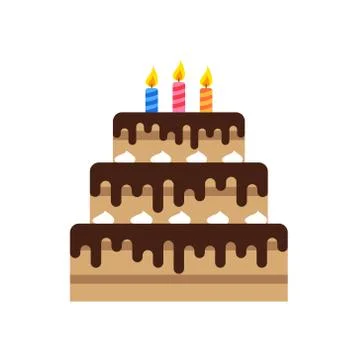 Vector illstration of birhtday cake icon. Flat design. Isolated. Stock Illustration