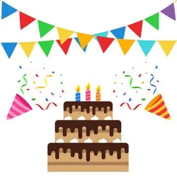Vector illstration of birthday cake icon. Flat style. Isolated. Stock Illustration