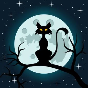 Vector illstration of black cat. Flat design. Isolated. Stock Illustration