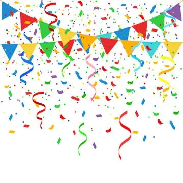 Vector illstration of cofetti and flags on white background. Isolated. Stock Illustration