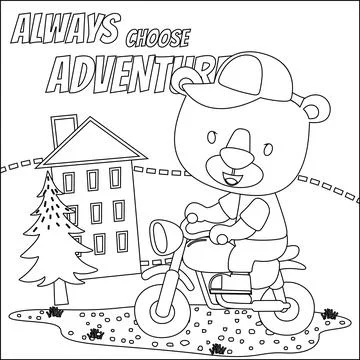 Vector illstration of cute bear ride motorcycle funny animal cartoon. イラスト素材
