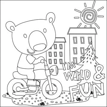 Vector illstration of cute bear ride motorcycle funny animal cartoon. Stock Illustration