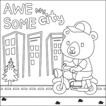 Vector illstration of cute bear ride motorcycle funny animal cartoon. Stock Illustration