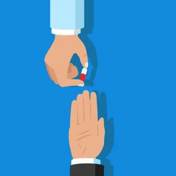 Vector illstration of doctor hand with pill on white background. Isolated. Stock Illustration