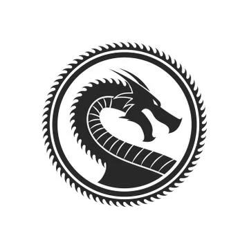 Vector illstration of dragon in circle logo Isolated. Stock Illustration