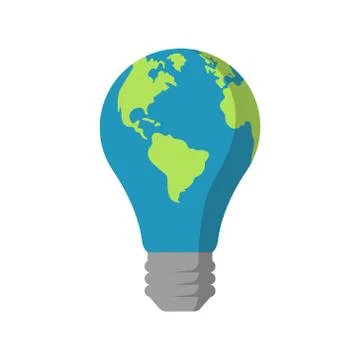 Vector illstration of earth lightbulb icon. Flat design. Isolated. Stock Illustration