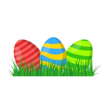 Vector illstration of easter eggs on grass . Flat design. Isolated. Stock Illustration