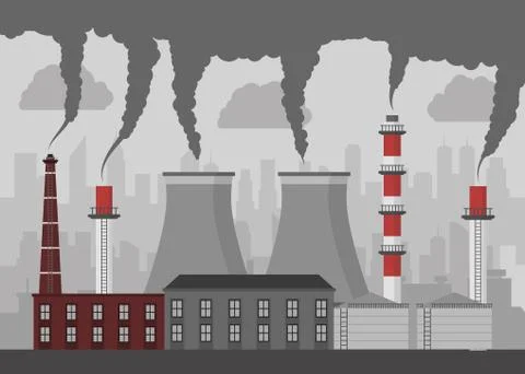 Vector illstration of factory air pollution. Flat design. Stock Illustration