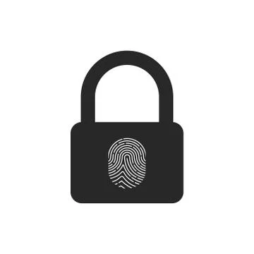 Vector illstration of fingerprint on lock icon. Flat design. Isolated. Stock Illustration