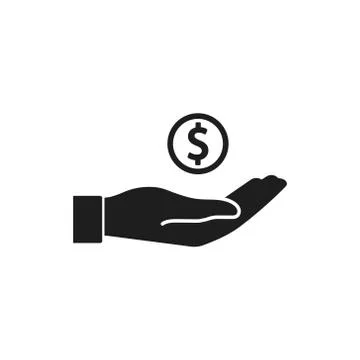 Vector illstration of hand with coin icon. Flat design. Isolated. Stock Illustration