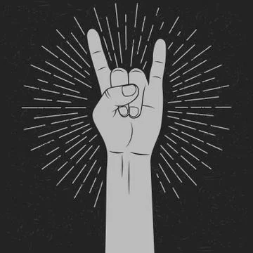 Vector illstration of hand in rock sign on black background. Isolated. Stock Illustration
