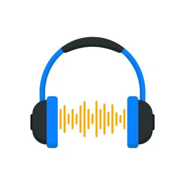 Vector illstration of headphones with equalizer icon. Flat design. Isolated. Stock Illustration