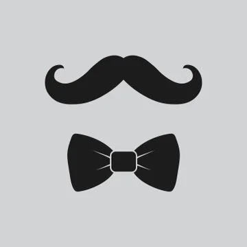 Vector illstration of mustache and bow tie icon. Flat design. Isolated. Stock Illustration