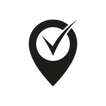 Vector illstration of pin with check mark icon. Flat design. Isolated. Stock Illustration