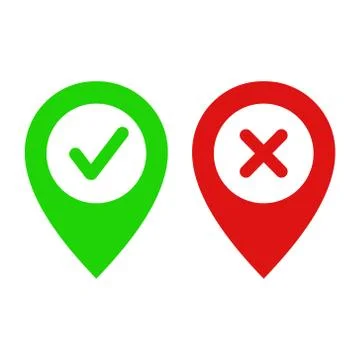 Vector illstration of pin with marks icon. Flat design. Isolated. Stock Illustration